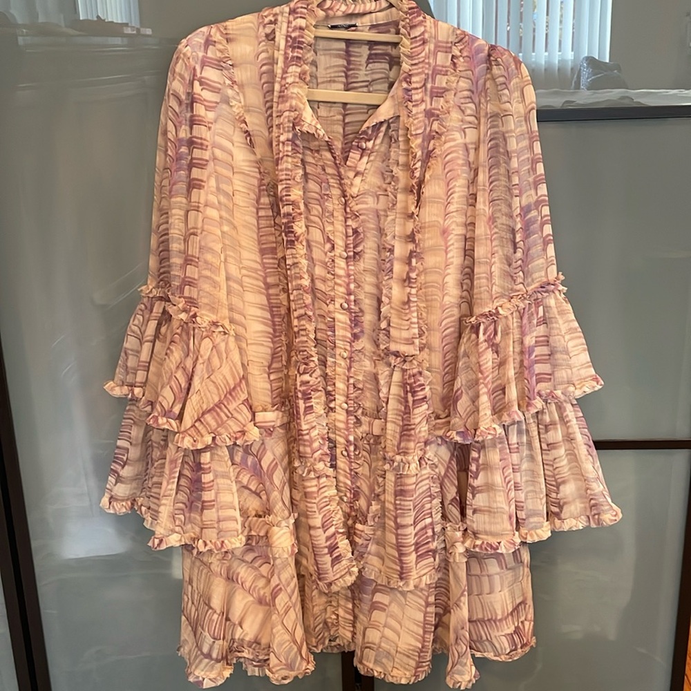 Alexis Ruffled Dress in Purple and Cream
